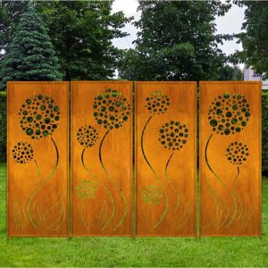 Metal Garden Privacy Screen: Dandelion Design, Outdoor Art Panel