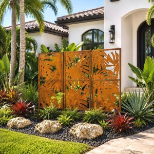 Monstera Metal Garden Panels Tropical Privacy Screens Modern Outdoor Decor