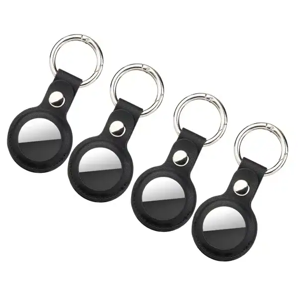 4 יחידות כיסוי עור טבעוני לאיירטאג AirTag שחור