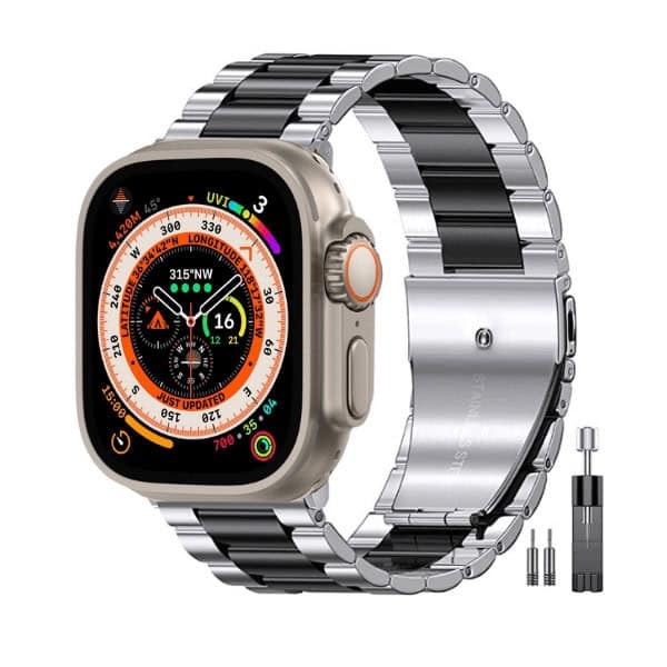 רצועה לאפל ווטש 42/44/45/49mm ברזל חוליות Silver Black