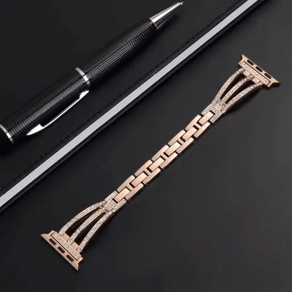 רצועה צמיד אבנים נוצצות לאפל ווטש 38/40/41mm זהב ורדים
