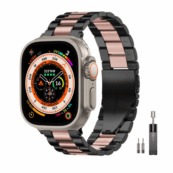 רצועה לאפל ווטש 42/44/45/49mm ברזל חוליות Black Pink