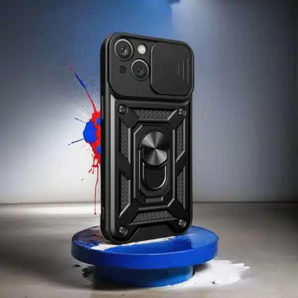 כיסוי לאייפון 14 עם טבעת מגנט ומגן מצלמה iPhone 14 שחור