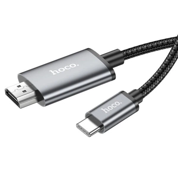 כבל Type-C ל-HDMI באורך 2 מטר, תומך ב-4K, קלוע ואיכותי מבית HOCO, מתאים לחיבור מכשירים ניידים למסכים גדולים באיכות גבוהה.