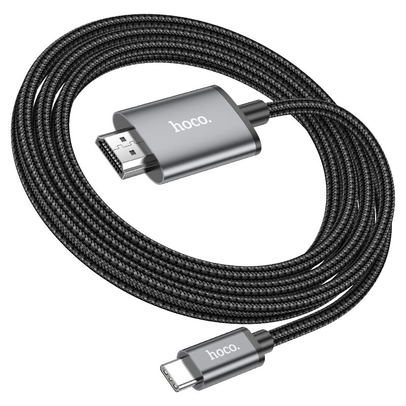 כבל Type-C ל-HDMI באורך 2 מטר, תומך ב-4K, קלוע ואיכותי, לחיבור מהיר ואמין בין מכשירי Type-C למסכי HDMI, מתאים לשימוש ביתי ומשרדי.