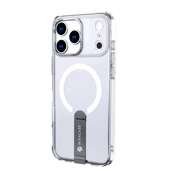 כיסוי שקוף MagSafe עם מעמד ל-iPhone 17 Pro, המגן על הטלפון ומאפשר טעינה אלחוטית נוחה. עיצוב מודרני ופרקטי לשימוש יומיומי, מתאים ל-iPhone 17 Pro עם מעמד יציב לנוחות מקסימלית.