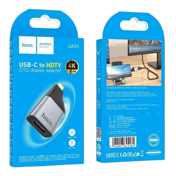 מתאם USB-C ל-HDMI תומך ב-4K 30Hz, להעברת נתונים ושיקוף מסך באיכות גבוהה, מתאים לחיבור מחשבים ניידים, טלפונים חכמים ומכשירים תומכי USB-C ליצירת חוויית צפייה חלקה וברורה.