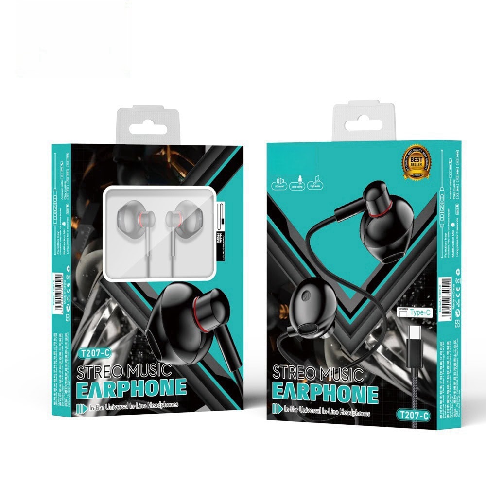 אוזניות In-Ear Type-C עם סאונד סטריאו עשיר ומיקרופון מובנה, כבל TPE שזור, עיצוב נוח ואיכותי, מתאימות לשימוש יומיומי ומוסיקה באיכות גבוהה.
