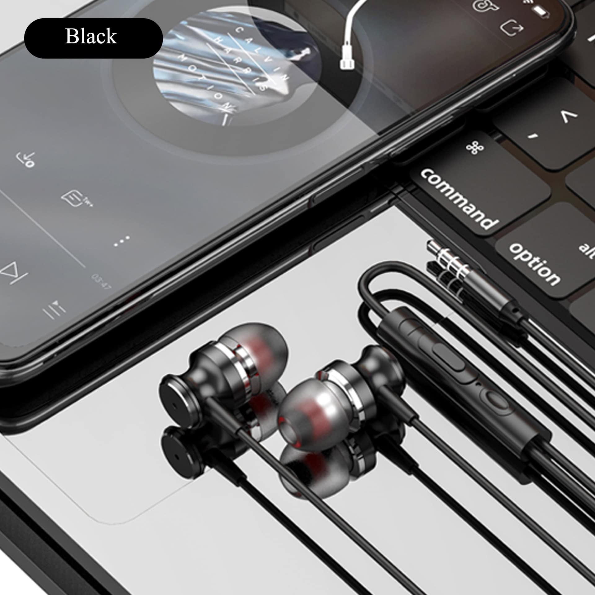 אוזניות חוטיות In-Ear עם מיקרופון, סאונד איכותי ורפידות סיליקון לנוחות מקסימלית, מתאימות לשימוש יומיומי עם חיבור 3.5mm אוניברסלי.