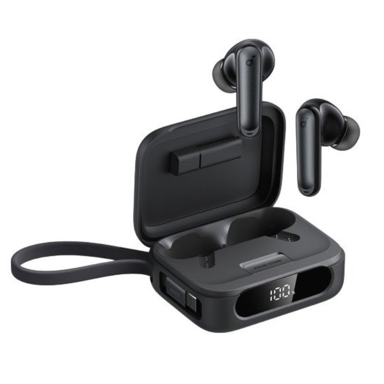אוזניות תואמות Anker Soundcore P41i שחורות עם מארז טעינה דיגיטלי, נוחות לשימוש יומיומי ואיכות שמע גבוהה.