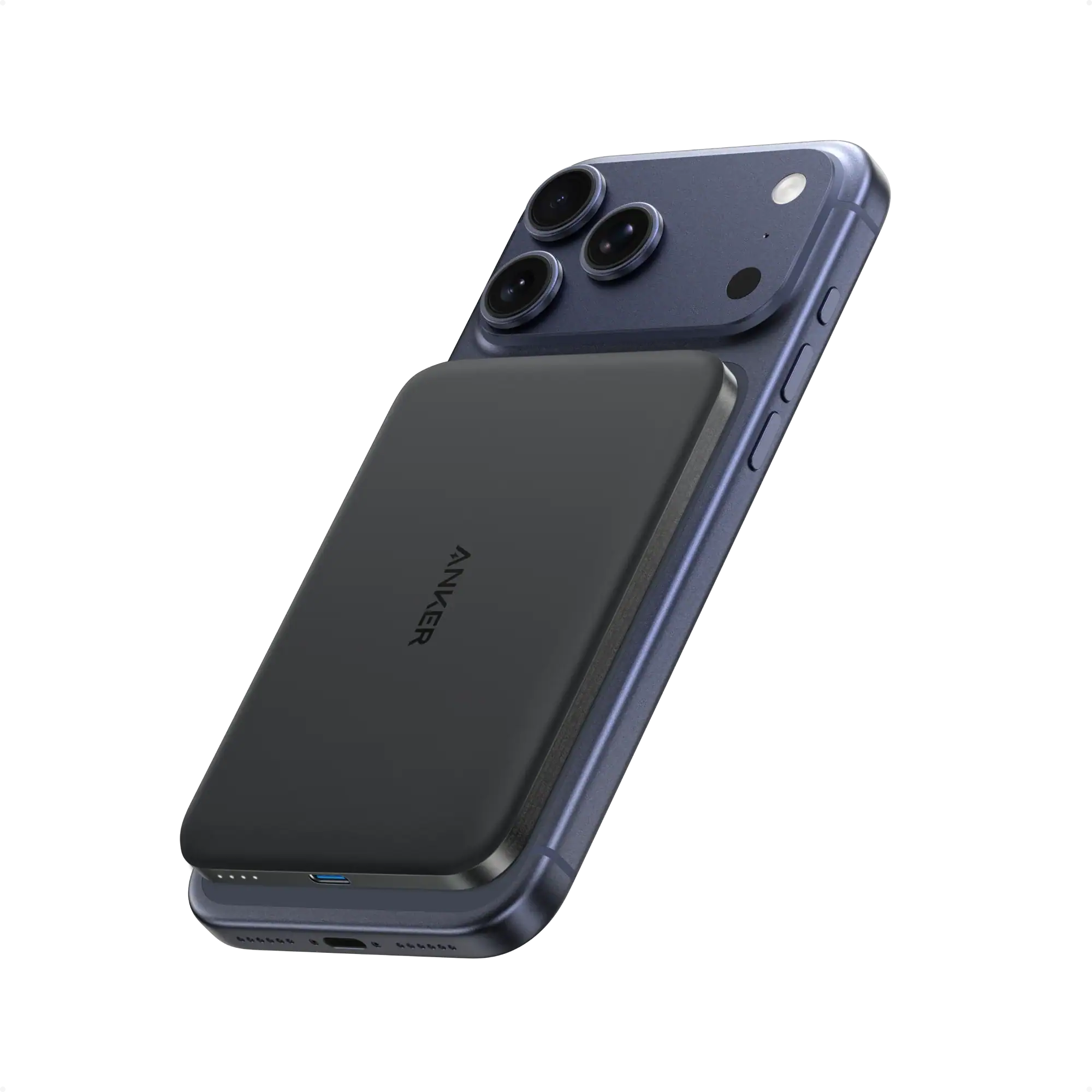 סוללת גיבוי אלחוטית מגנטית 5000mAh עם טעינה מהירה ל-iPhone ו-Android, תואמת ל-Qi2, בעיצוב שחור אלגנטי.