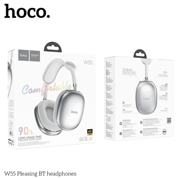 אוזניות אלחוטיות HOCO W55 עם קיבולת סוללה עד 90 שעות, עיצוב נוח וסאונד HI-FI.