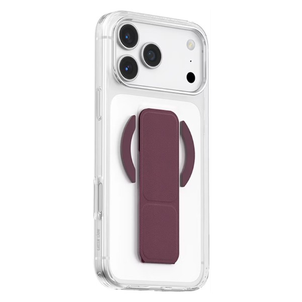 כיסוי עור MagSafe לאייפון 18 Pro בצבע בורדו עם תפס אחיזה יציב, מתאים לטעינה אלחוטית ומגן על המכשיר מפני נפילות ושריטות.