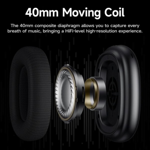 אוזניות עם דרייבר 40mm, מפרק אטום, איכות צליל Hi-Fi וסוללה ארוכה, מבנה נוח ועיצוב מודרני.