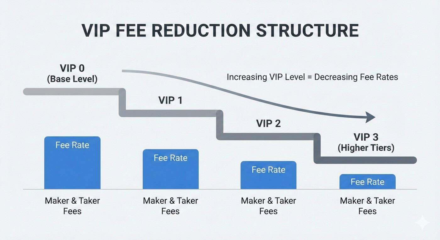 How VIP levels reduce trading fees step by step as trading volume or assets increase