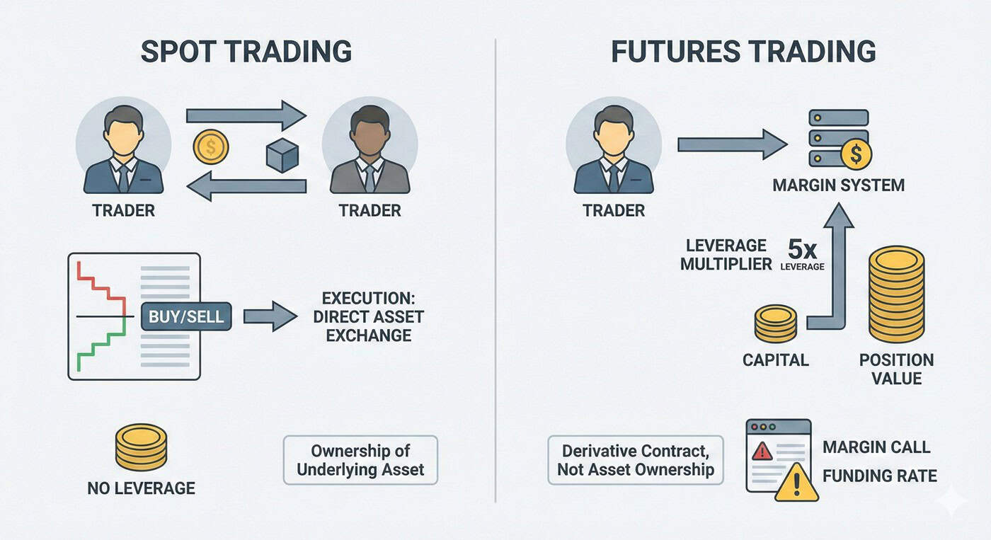 Spot and futures trading order execution flow showing how maker and taker orders interact with the order book to provide and consume liquidity