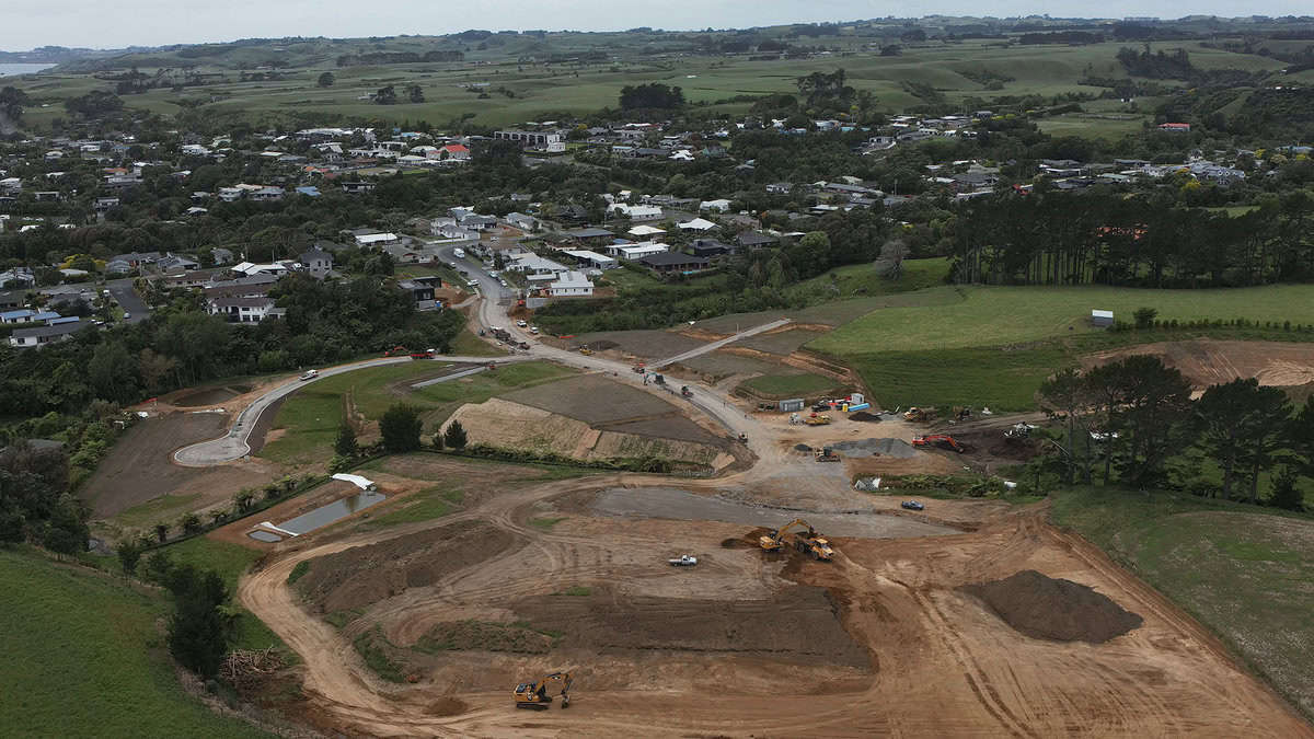 Brighton Hill residential development under construction in New Zealand with earthmoving equipment.