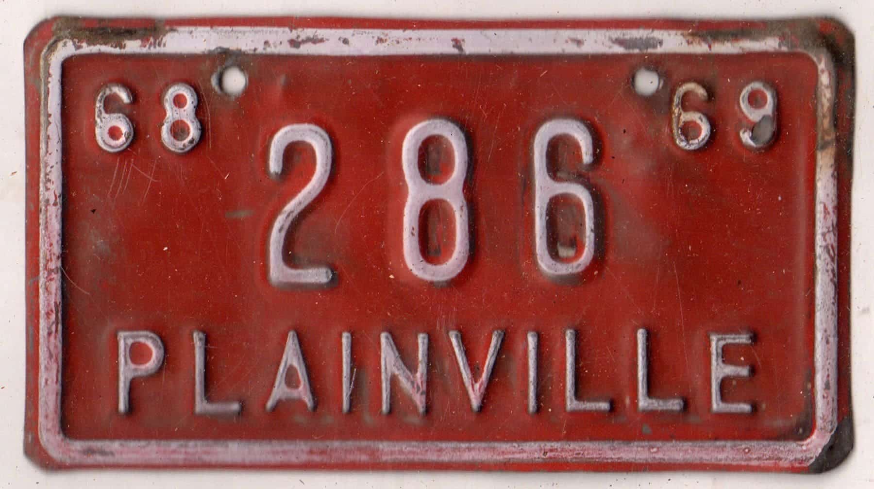 Kansas 1968 1969 Plainville bicycle license plate #286