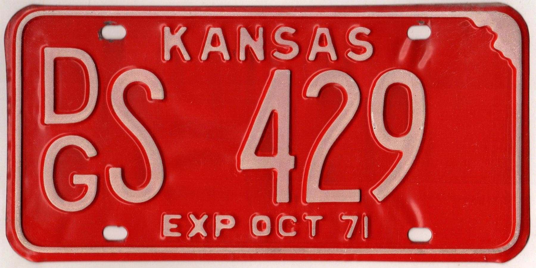 Kansas 1971 car license plate Douglas county #DG S-429
