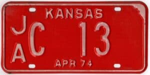 Kansas 1974 car license plate Jackson county #JA C-13