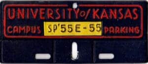 1955 University of Kansas parking permit plate