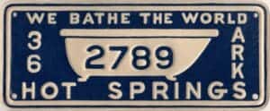1936 Hot Springs Arkansas city plate #2789