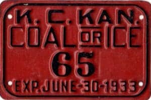 1933 Kansas City, Kansas Coal or Ice license plate #65