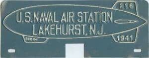 1941 US Naval Air Station plate from Lakehurst, NJ #216