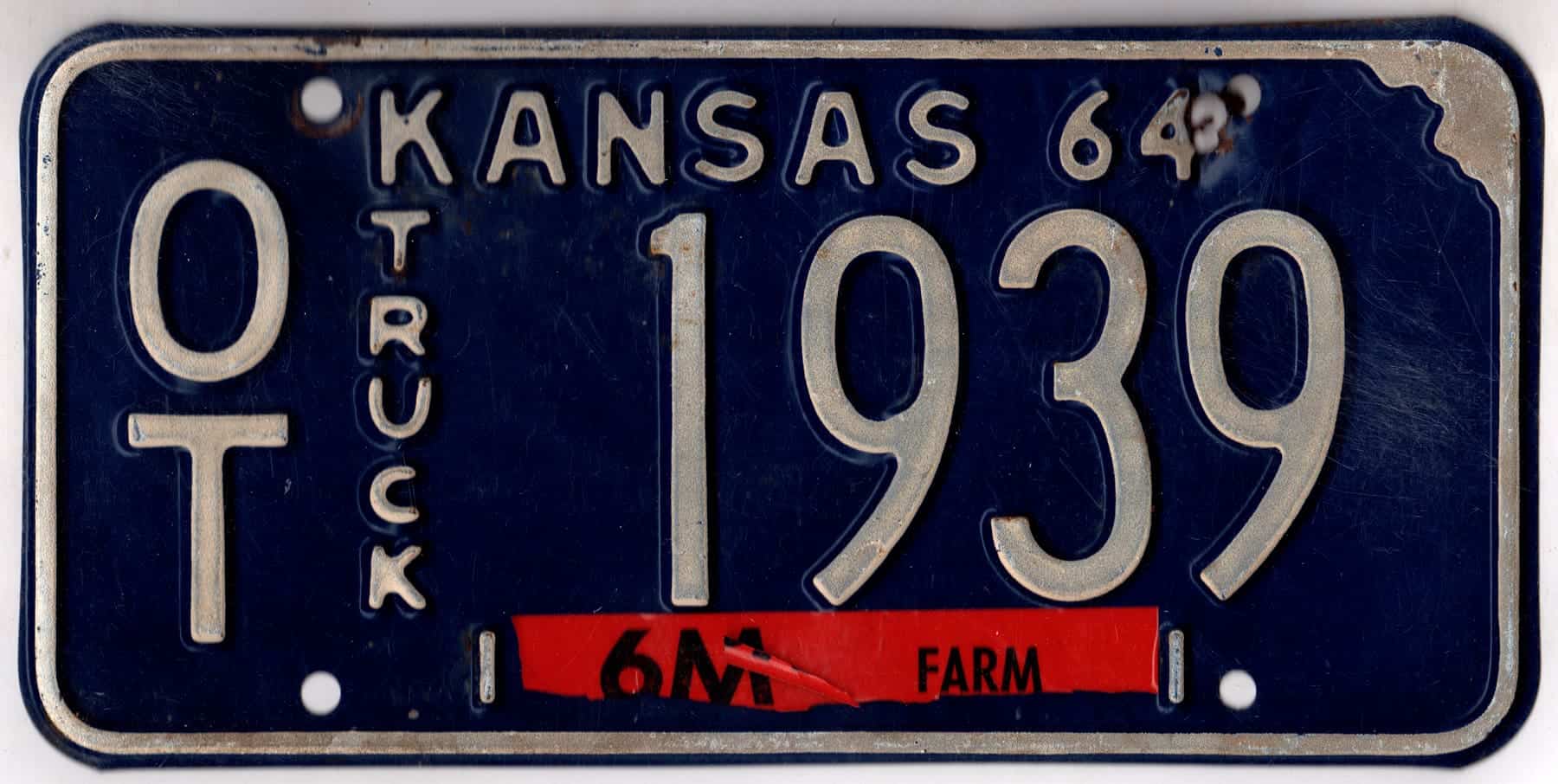 Kansas 1964 truck license plate Ottawa county #OT-1939