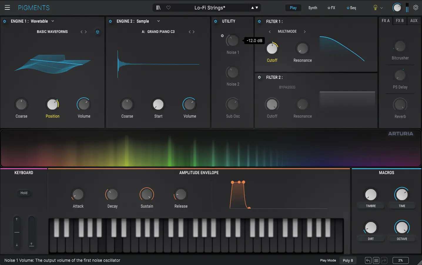 Arturia Pigments 5 play interface Dark Theme