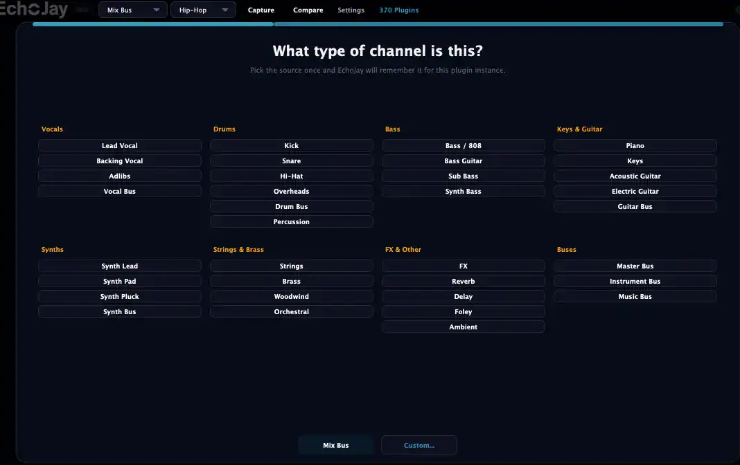 EchoJay AI Mixing Assistent Channel Selector