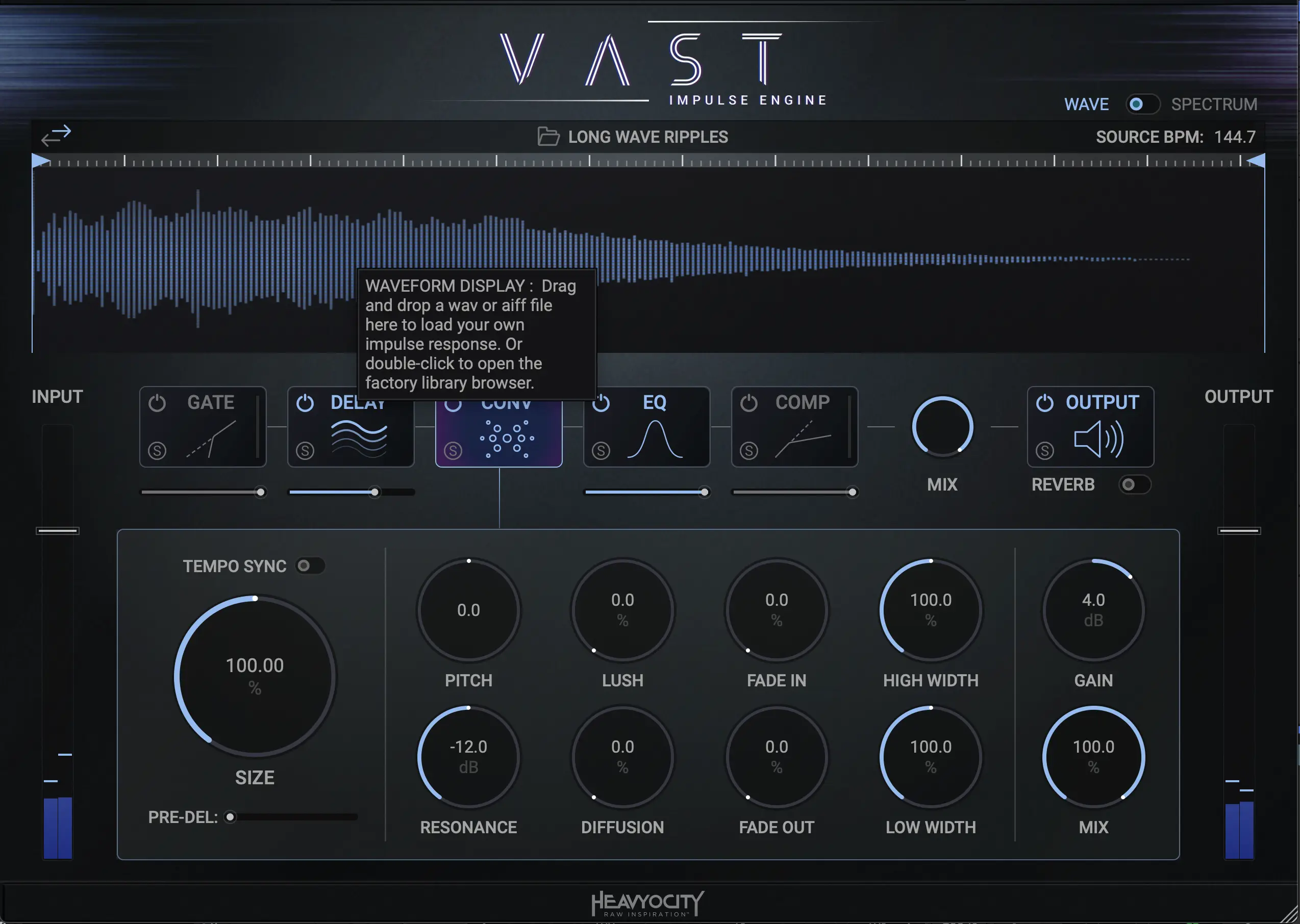 Heavyocity VAST interface Convolution Reverb Settings