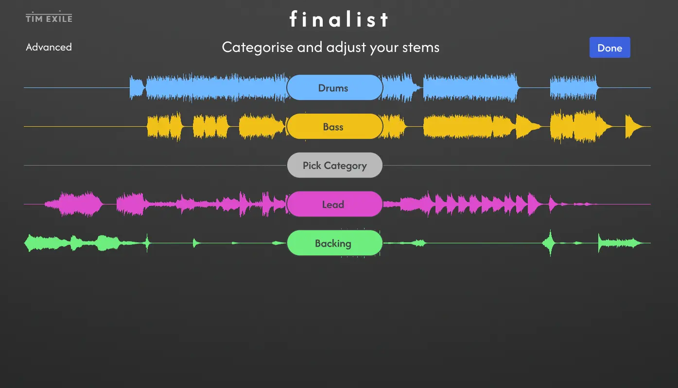 Finalist Stems interface