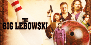 Promotional image for "The Big Lebowski" movie review podcast episode.