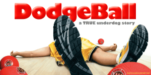 Person lying on the floor with legs and DodgeBall balls around, movie scene.