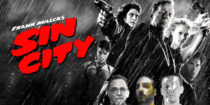 Promotional image for Sin City movie review podcast by 3 Guys and a Flick.