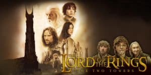 Promotional poster for The Lord of the Rings: The Two Towers featuring main characters.