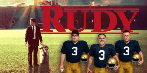 The three hosts of "3 Guys and a Flick" podcast standing on a football field.