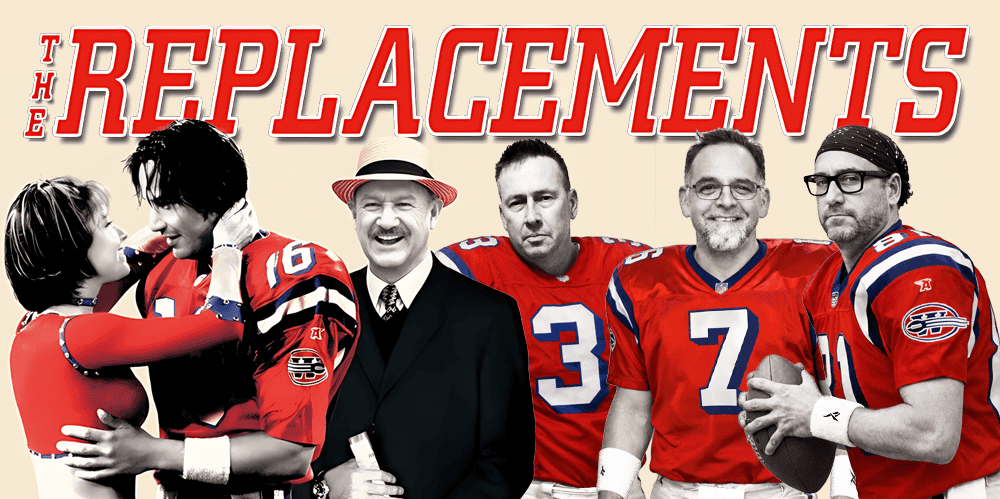 Logo of "3 Guys and a Flick" movie review podcast featuring hosts in football jerseys.