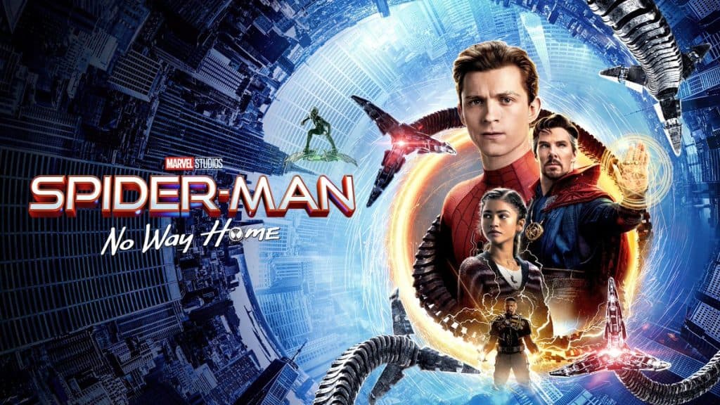 Spider-Man: No Way Home movie poster with Peter Parker and allies.