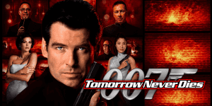 Official poster for Tomorrow Never Dies featuring Pierce Brosnan and cast.