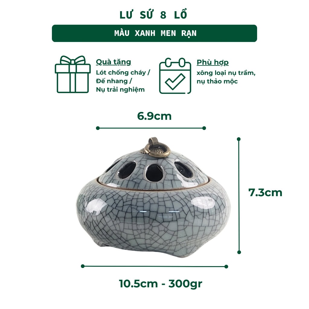 Lư Xông Trầm Hương Gốm Sứ Nắp Đồng – Hoa Văn Cổ - Ảnh 8