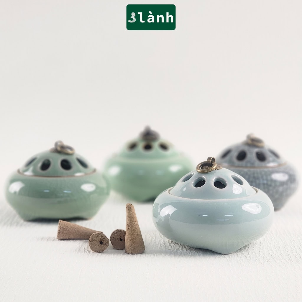 Lư Xông Trầm Hương Gốm Sứ Nắp Đồng – Hoa Văn Cổ - Ảnh 6