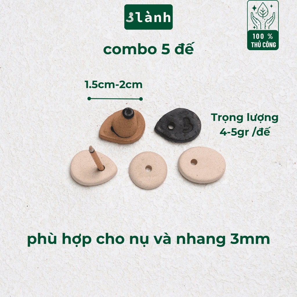 Bộ Đế Cắm Nhang Gốm Đất Sét Thủ Công 3 Lành Khe Cắm 3mm - Ảnh 6