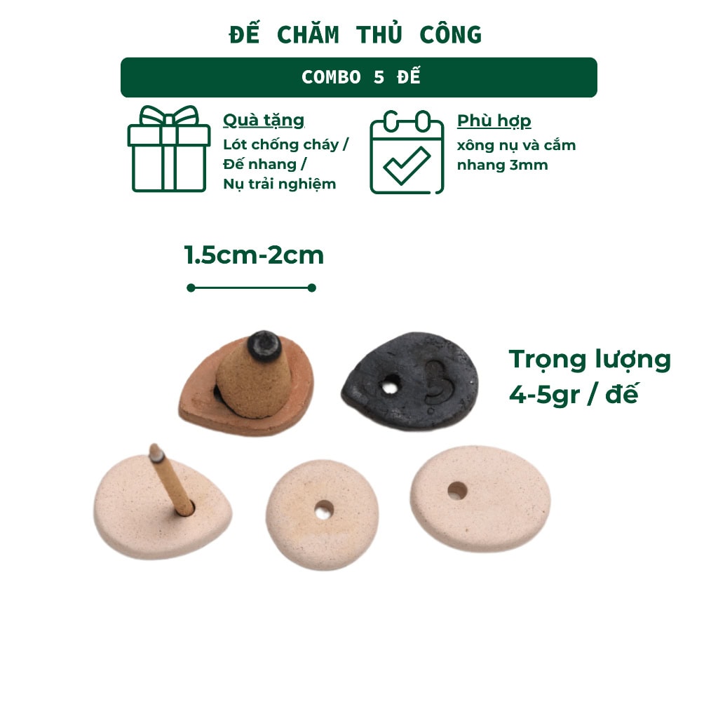 Bộ Đế Cắm Nhang Gốm Đất Sét Thủ Công 3 Lành Khe Cắm 3mm - Ảnh 7