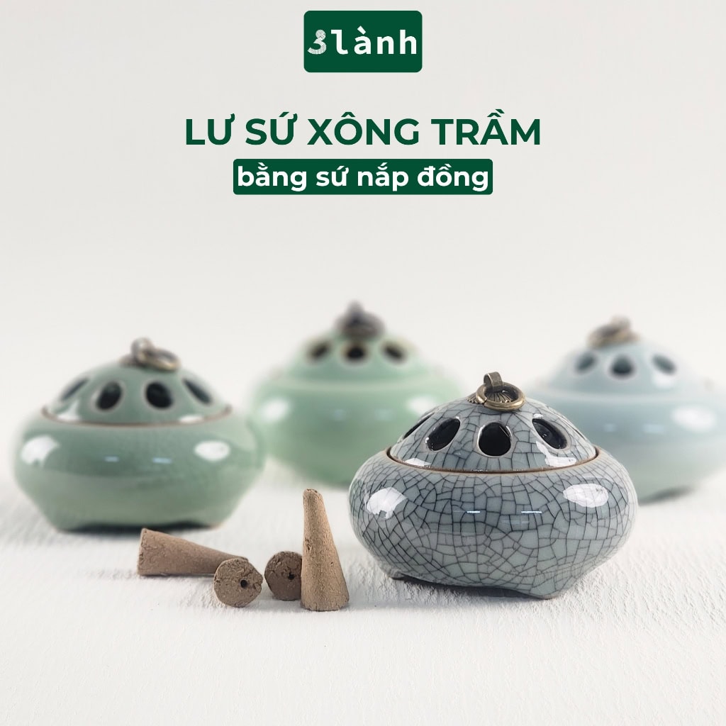 Lư Xông Trầm Hương Gốm Sứ Nắp Đồng – Hoa Văn Cổ