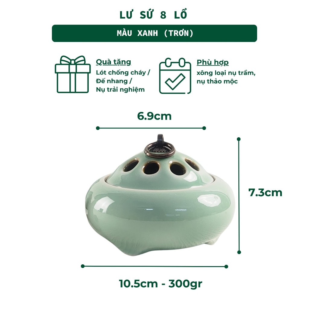 Lư Xông Trầm Hương Gốm Sứ Nắp Đồng – Hoa Văn Cổ - Ảnh 9