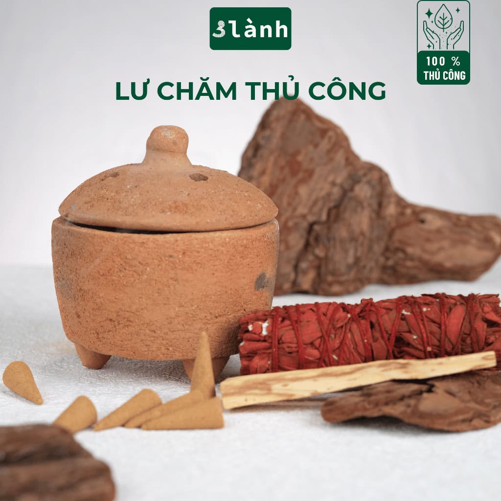 Lư Xông Đất Sét Chăm Thủ Công 3 Lành Độc Bản
