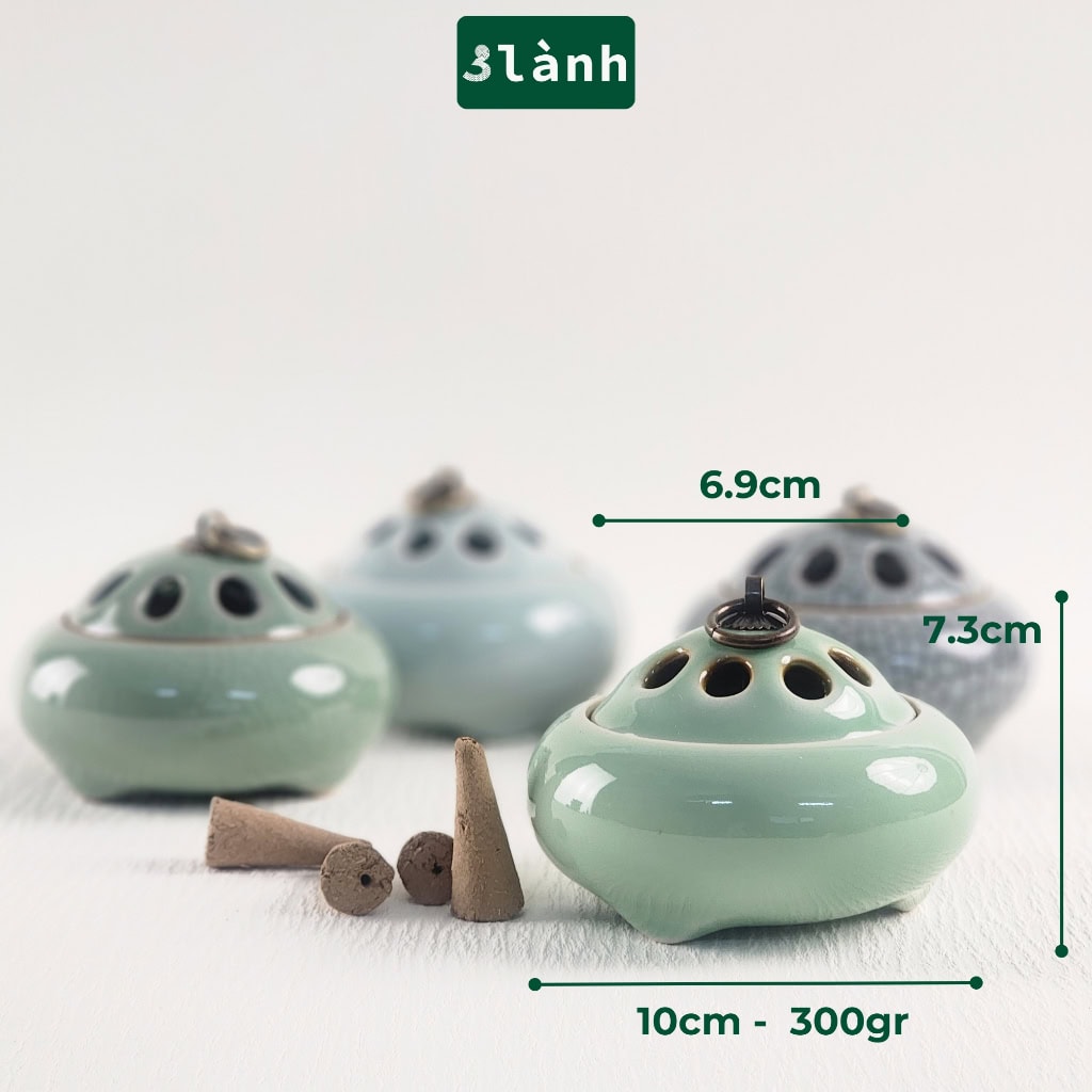 Lư Xông Trầm Hương Gốm Sứ Nắp Đồng – Hoa Văn Cổ - Ảnh 3