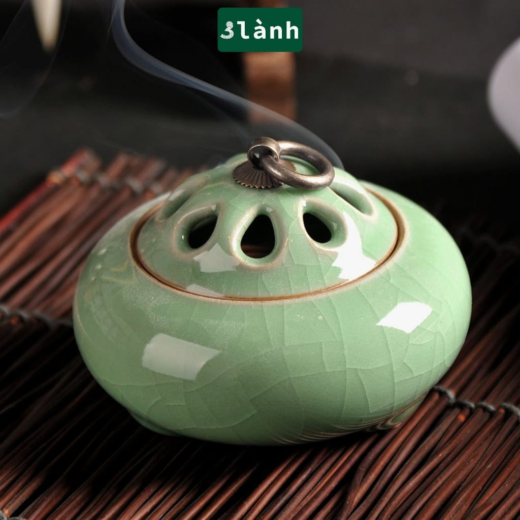 Lư Xông Trầm Hương Gốm Sứ Nắp Đồng – Hoa Văn Cổ - Ảnh 4
